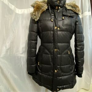 Laundry by Design Black Puffer Jacket with Faux Fur